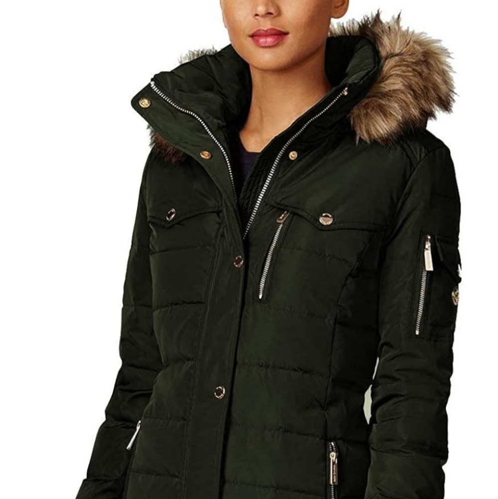 Michael Kors- Woman's Dark Moss 3/4 Down Puff Coat